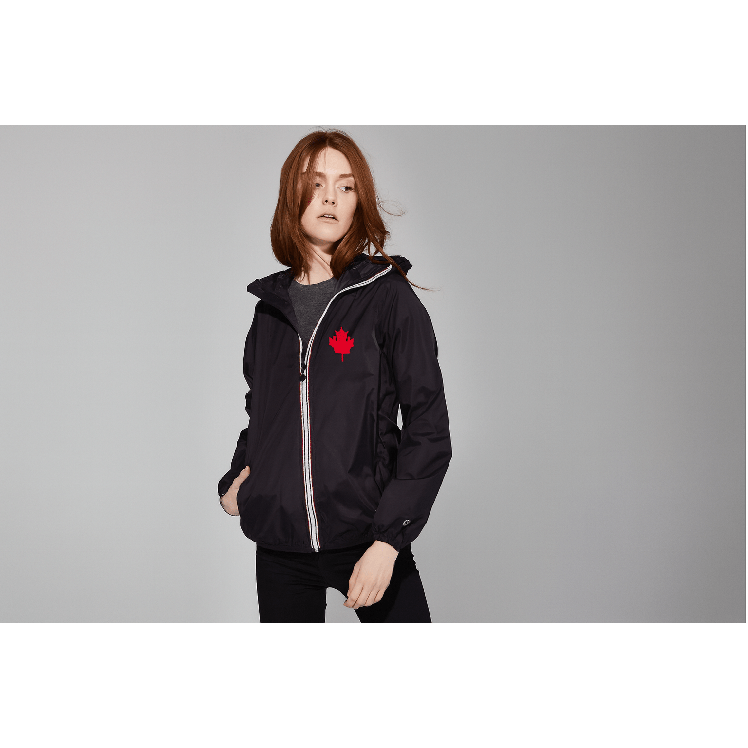 CAN JUMP Compact black full - zip rain jacket - EqiSafe